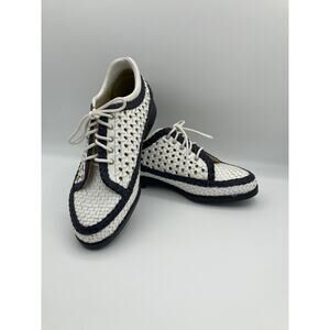 AEROGREEN Italy Navy White Woven Leather Oxford Lace-Up Golf Shoes 8